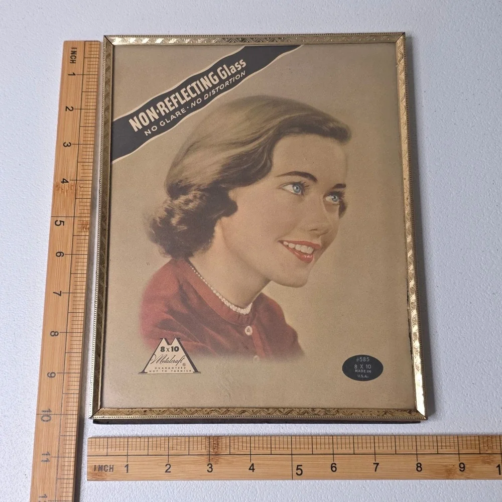 Vintage MCM Gold Metalcraft Picture Frame 8x10 Glass With Advertisement